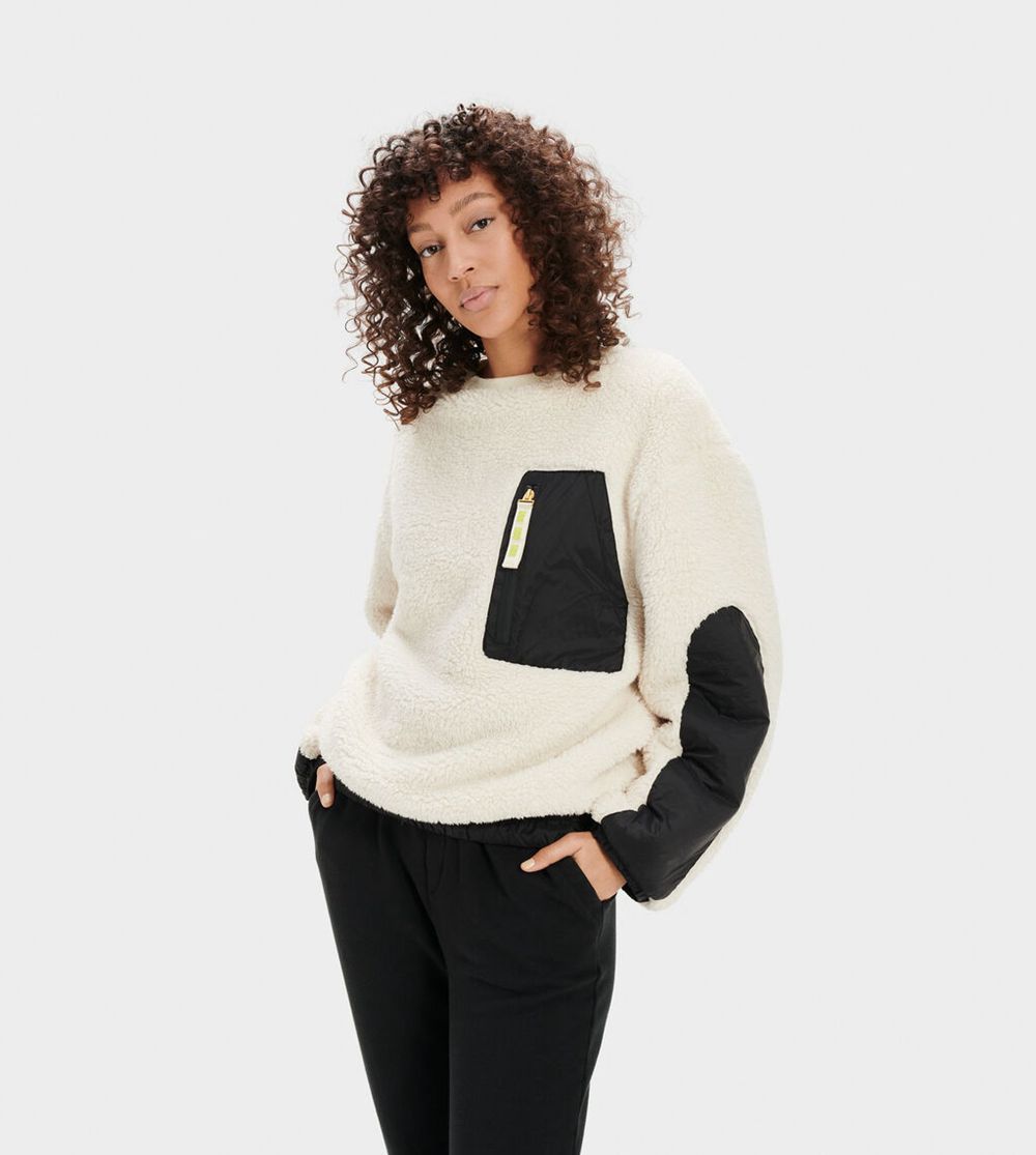 Ugg Pullover Womens - Ugg Niko Sherpa Crewneck Beige / Black - 138AXYDGR